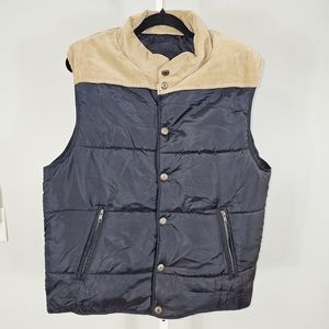 Men's Navy Puffer Vest with Tan Accents